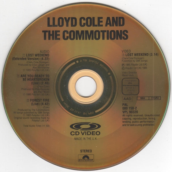 Lloyd Cole & The Commotions : Lost Weekend (CDV, 5", Single, PAL)
