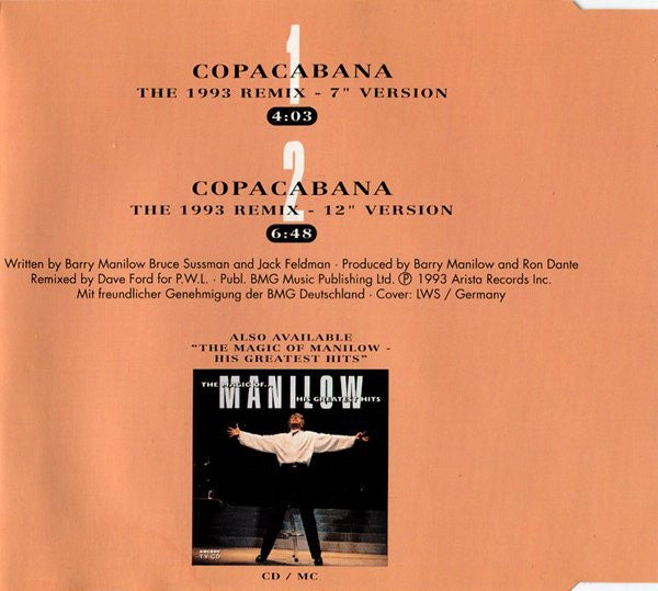Barry Manilow : Copacabana (The 1993 Remix) (CD, Maxi)