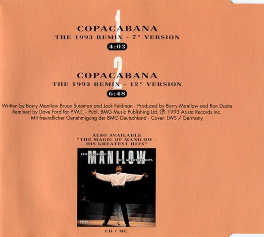 Barry Manilow : Copacabana (The 1993 Remix) (CD, Maxi)