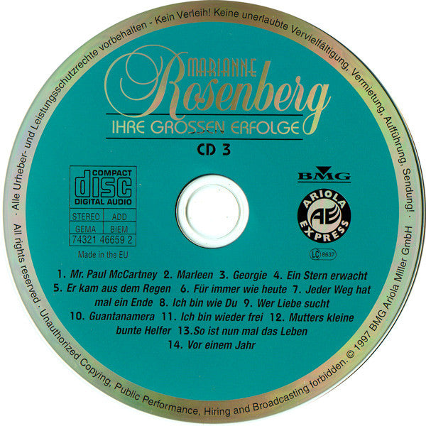 Marianne Rosenberg : Ihre Grossen Erfolge (3xCD, Comp)