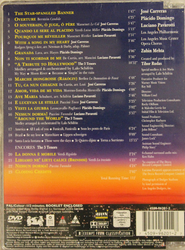 José Carreras, Placido Domingo, Luciano Pavarotti With Zubin Mehta : The 3 Tenors In Concert 1994 (DVD-V, D/Sided, RE, PAL, Sup)