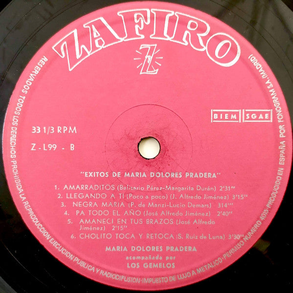 Maria Dolores Pradera : Exitos De Maria Dolores Pradera (LP, Comp, RE, Gat)