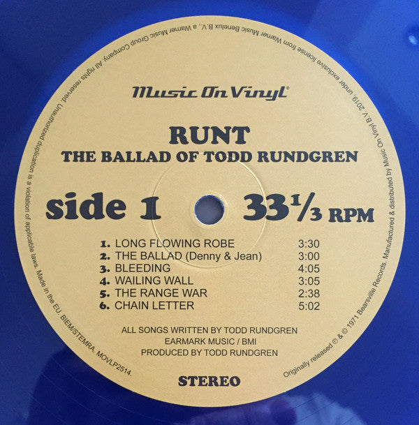 Todd Rundgren : Runt. The Ballad Of Todd Rundgren (LP, Ltd, Num, RE, Tra)