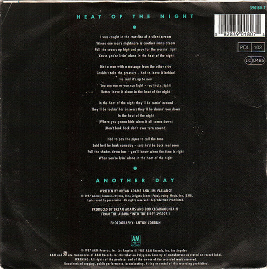 Bryan Adams : Heat Of The Night (7", Single)