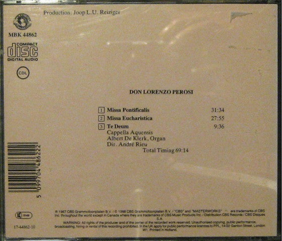 Lorenzo Perosi, Capella Aquensis, Albert De Klerk, André Rieu (2) : Missa Pontificalis - Missa Eucharistica - Te Deum (CD)
