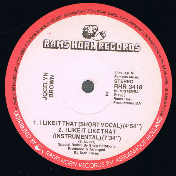 Jocelyn Brown : I Like It Like That (A Special R.E.M.I.X.E.D. Version) (12")
