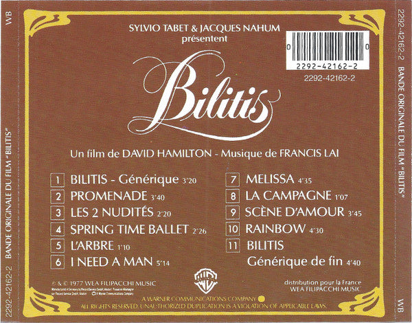 Francis Lai : Bilitis (Bande Originale Du Film) (CD, Album, RE, Tar)