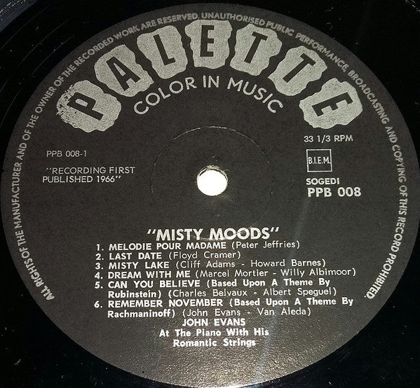John Evans (11) : Misty Moods (LP, Album)