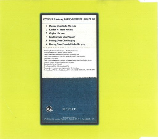 Awesome 3 Featuring Julie McDermott : Don't Go (CD, Single)