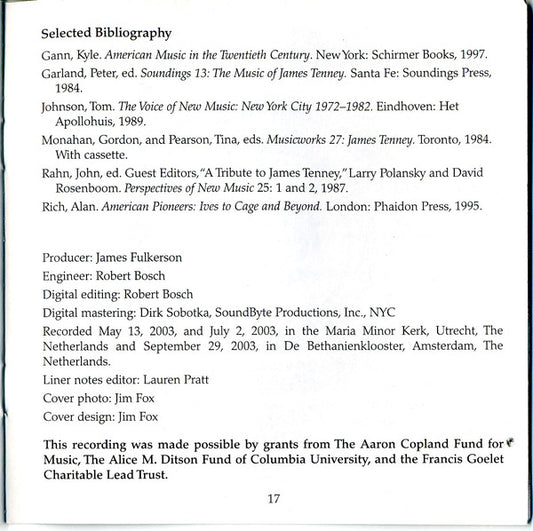 James Tenney - The Barton Workshop / James Fulkerson : Postal Pieces (2xCD)