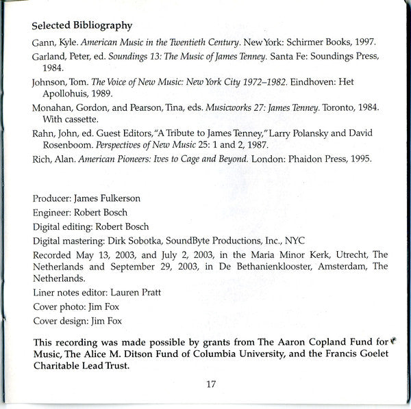 James Tenney - The Barton Workshop / James Fulkerson : Postal Pieces (2xCD)