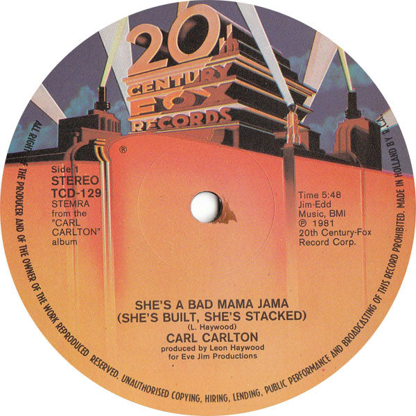 Carl Carlton : She's A Bad Mama Jama (She's Built, She's Stacked) (Special 12" Disco Mix) (12")