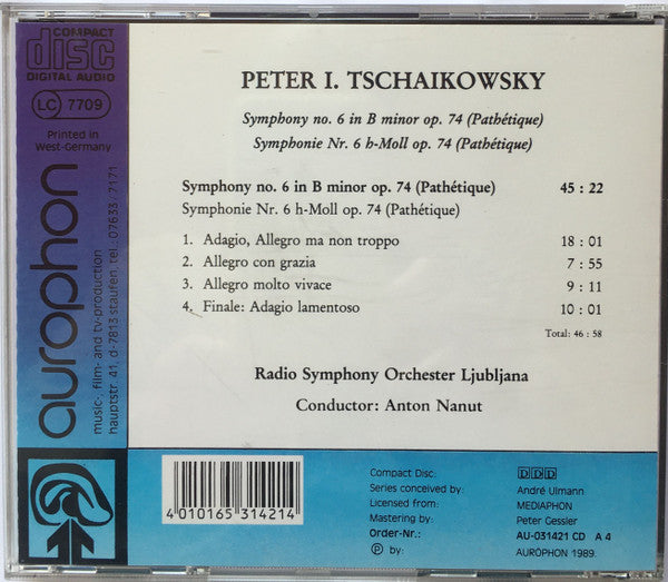 Pyotr Ilyich Tchaikovsky - Simfonični Orkester RTV Ljubljana Conducted by Anton Nanut : Symphony No. 6 In B-Minor Op. 74 (Pathétique) (CD)