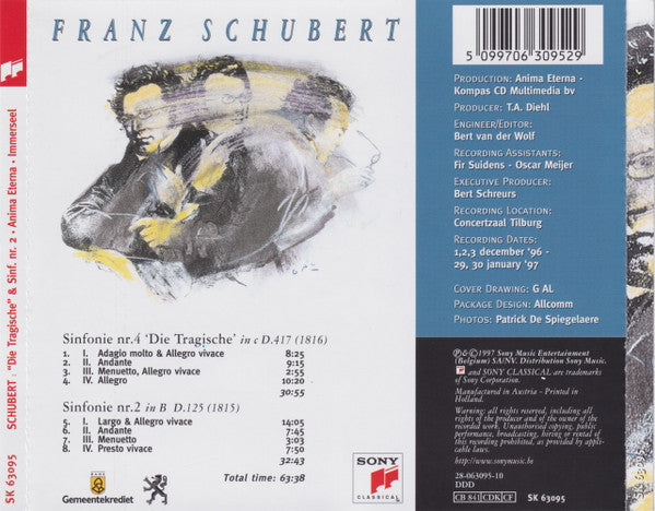 Franz Schubert, Anima Eterna, Jos van Immerseel : Sinfonie Nr. 4 "Die Tragische" In C D.417 / Sinfonie Nr. 2 In B D.125 (CD)