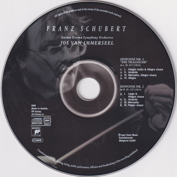 Franz Schubert, Anima Eterna, Jos van Immerseel : Sinfonie Nr. 4 "Die Tragische" In C D.417 / Sinfonie Nr. 2 In B D.125 (CD)