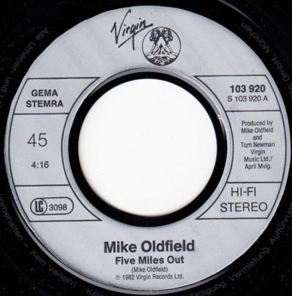 Mike Oldfield : Five Miles Out (7", Single)