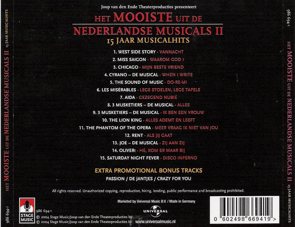 Various : Het Mooiste Uit De Nederlandse Musicals II - 15 Jaar Musicalhits (CD, Comp)