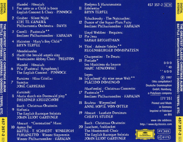Battle* / Brightman* / Carreras* / Domingo* / Terfel*, Etc.* : The Greatest Classic Christmas Album (CD, Comp)