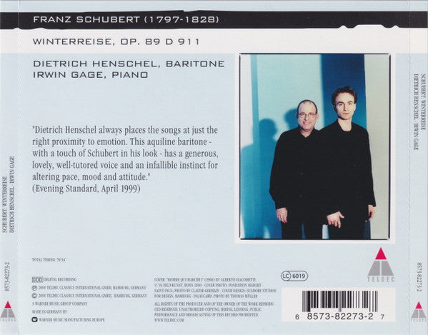 Franz Schubert, Dietrich Henschel, Irwin Gage : Winterreise (CD)