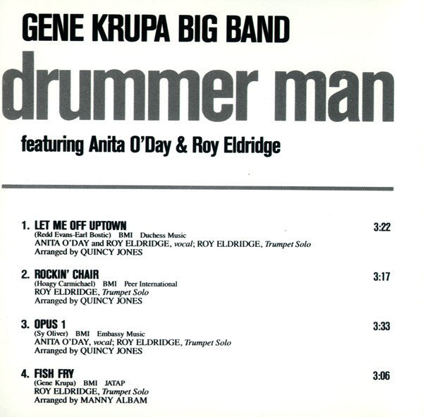 The Gene Krupa Big Band Featuring Anita O'Day - Roy Eldridge : Drummer Man (CD, Album, RE, RM)