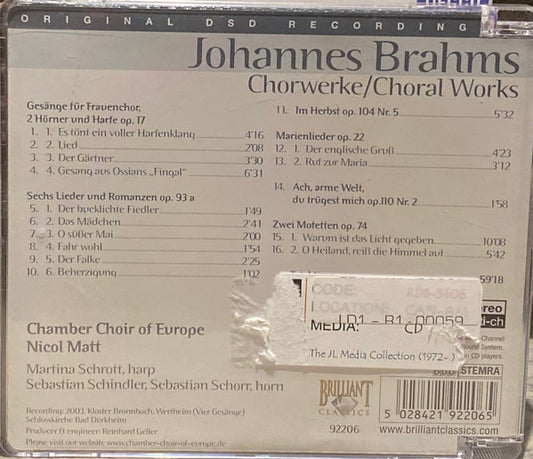 Johannes Brahms, Chamber Choir of Europe, Nicol Matt : Choral Works (SACD, Hybrid, Multichannel, Album)