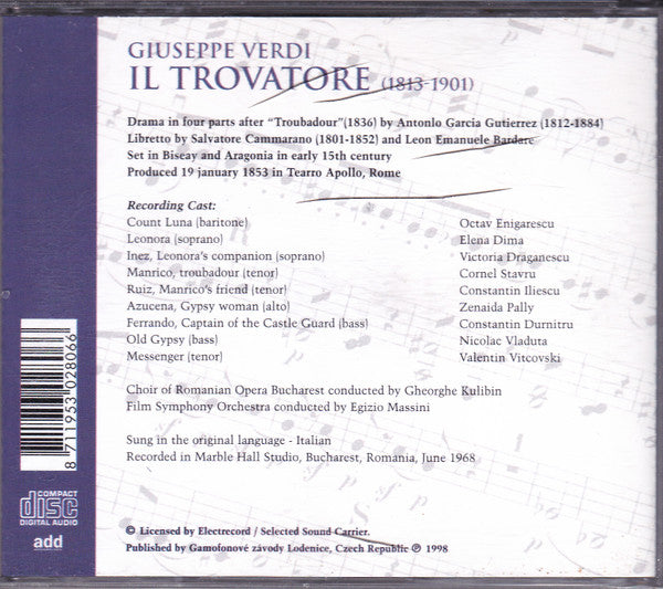 Giuseppe Verdi : Il Trovatore (The Troubadour) (2xCD, Album)