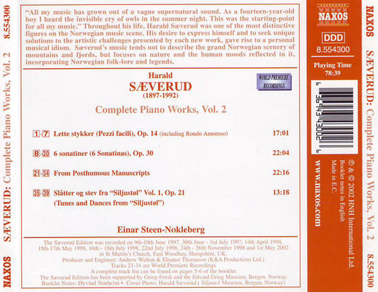 Harald Sæverud, Einar Steen-Nøkleberg : Complete Piano Works, Vol. 2 (CD, Album)
