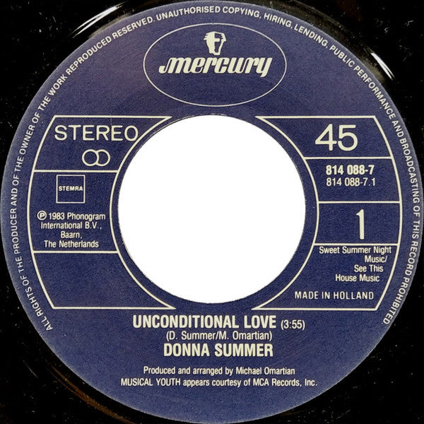 Donna Summer : Unconditional Love (7", Single)