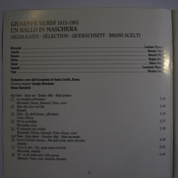 Giuseppe Verdi / Renata Tebaldi • Luciano Pavarotti • Sherrill Milnes • Bruno Bartoletti : Un Ballo In Maschera - Highlights (CD, Album, RE, RM)