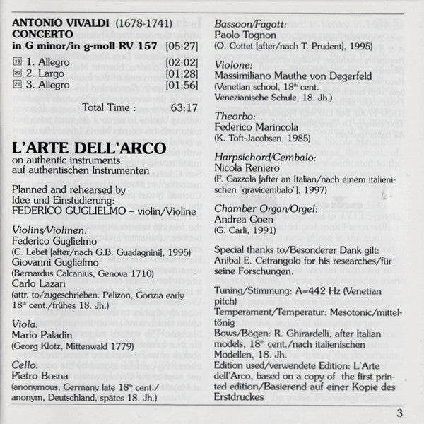 Giacomo Facco, L'Arte Dell'Arco, Federico Guglielmo : Giacomo Facco - Pensieri Adriarmonici (CD, Album)