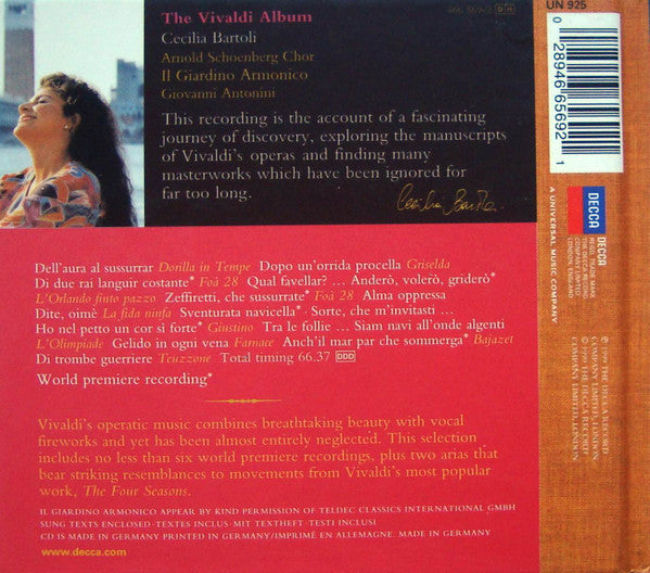 Antonio Vivaldi - Cecilia Bartoli, Il Giardino Armonico : The Vivaldi Album (CD, Album, Dig)