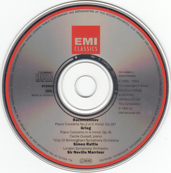 Edvard Grieg, Sergei Vasilyevich Rachmaninoff - Cécile Ousset, London Symphony Orchestra, Sir Neville Marriner, City Of Birmingham Symphony Orchestra, Sir Simon Rattle : Piano Concertos (CD, Comp)