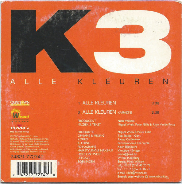 K3 : Alle Kleuren (CD, Single)