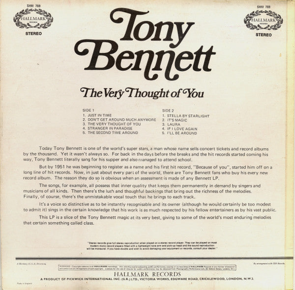 Tony Bennett : The Very Thought Of You (LP, Comp)