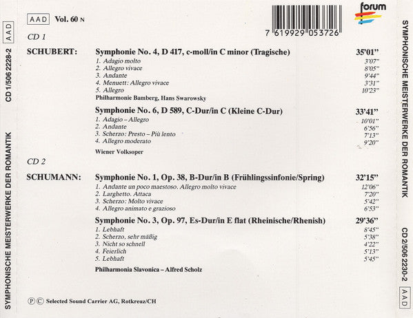 Franz Schubert, Robert Schumann, Bamberger Philharmoniker, Hans Swarowsky (2), Wiener Volksopernorchester (2) : Symphonische Meisterwerke Der Romantik = Symphonic Masterpieces Of The Romantic (2xCD, Comp, Gol)