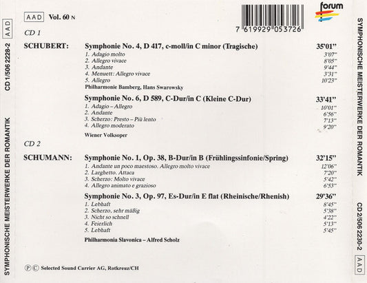 Franz Schubert, Robert Schumann, Bamberger Philharmoniker, Hans Swarowsky (2), Wiener Volksopernorchester (2) : Symphonische Meisterwerke Der Romantik = Symphonic Masterpieces Of The Romantic (2xCD, Comp, Gol)
