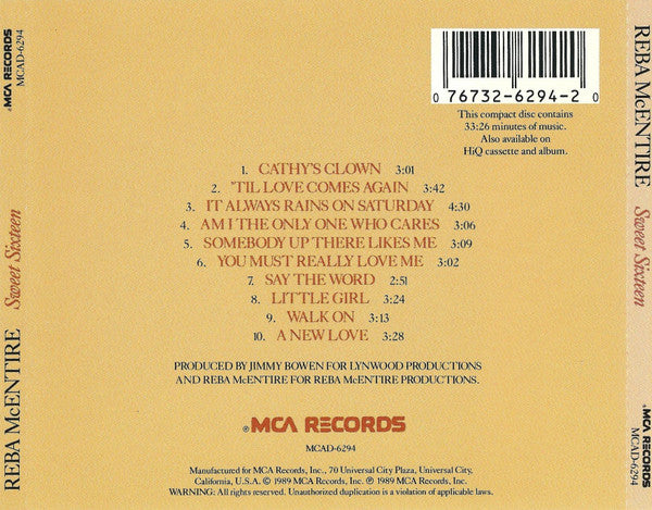 Reba McEntire : Sweet Sixteen (CD, Album)