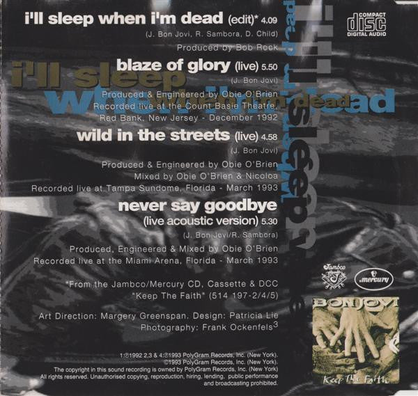 Bon Jovi : I'll Sleep When I'm Dead (CD, Maxi)