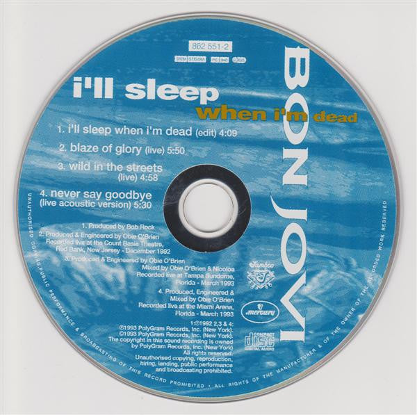 Bon Jovi : I'll Sleep When I'm Dead (CD, Maxi)