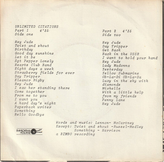 Café Crème : Unlimited Citations (7", Single)
