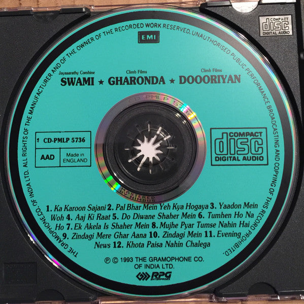 Rajesh Roshan, Jaidev : Swami/ Gharaonda / Doooriyan (CD, Comp)