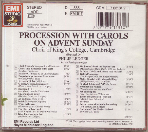 The King's College Choir Of Cambridge Directed By Philip Ledger : Procession With Carols On Advent Sunday (CD, Album)