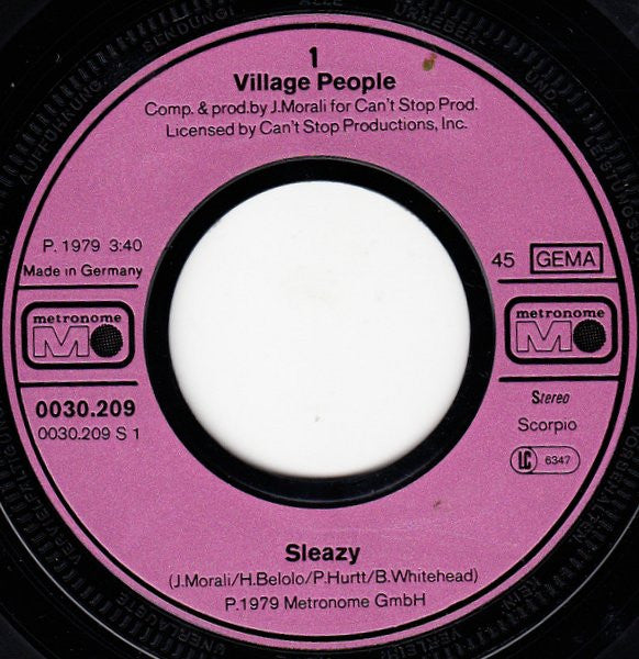 Village People : Sleazy (7", Single)