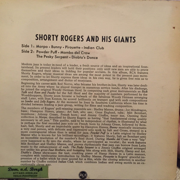 Shorty Rogers And His Giants : Shorty Rogers And His Giants (7", EP, Mono)
