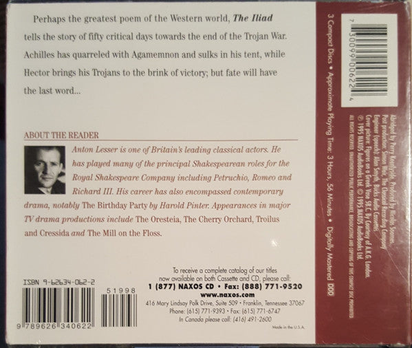 Homer (4) Translated By William Cowper Read By, Anton Lesser : The Iliad (3xCD, Album, Dig + Box)