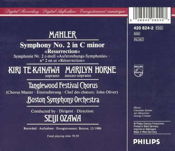 Gustav Mahler - Kiri Te Kanawa, Marilyn Horne, Tanglewood Festival Chorus, Boston Symphony Orchestra, Seiji Ozawa : Symphony No. 2 (2xCD, Album + Box, Sli)