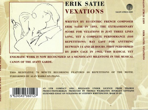 Erik Satie, Alan Marks : Vexations (CD, Album)