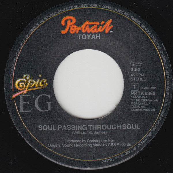 Toyah : Soul Passing Through Soul (7", Single)