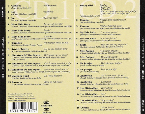 Various : Joop Van Den Ende Presenteert Het Beste Uit De Musicals (2xCD, Comp)