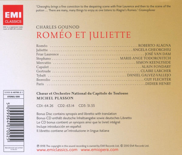 Charles Gounod - Roberto Alagna, Angela Gheorghiu, José van Dam, Simon Keenlyside, Marie-Ange Todorovitch, Alain Fondary, Chœur Du Capitole De Toulouse Et  Orchestre National Du Capitole De Toulouse, Michel Plasson : Roméo Et Juliette (3xCD, Album, RE + CD-ROM)